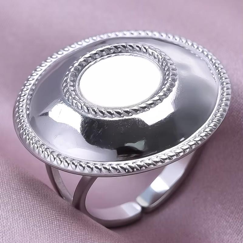 1Pcs Open Adjustable Stainless Steel Heart Sun Leaf Rings Diy Cabochons Silver/Gold Ring For Women Men Handmade Supplies