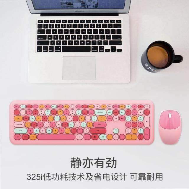 Macaron Round Keyboard Color Lipstick Girl Bezdrátová klávesnice Myš Punk Keyboard Office Suite pro Windows Xp /Win7 /Win8 /Win10