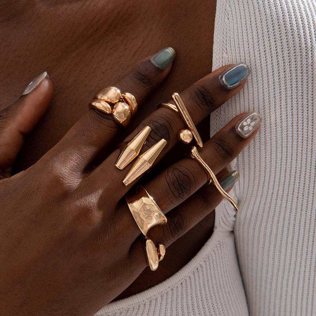 Fashion Elegant Stacking Gold Colour Rings Geometric Design Ring Set Accessories Daily Festival Party Gifts 27910