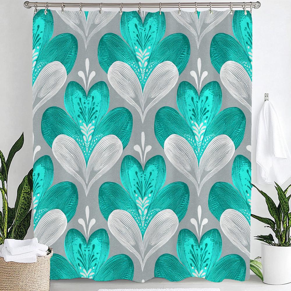 1Pc Heart Shaped Valentine S Day Shower Curtain - With Hooks Print Polyester Shower Curtain Bathroom Decoration Hanging Curtain