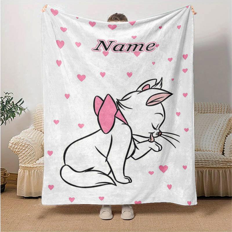 Custom 1pc Pink Hearts Cats Blanket, Soft And Comfortable Blanket, Casual Warm, Camping Travel Blanket, Birthday Gift Q910113