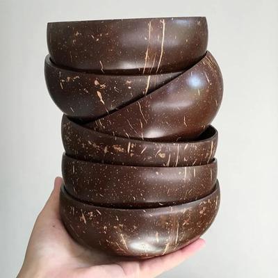 Meyve Salatası Pirinç Kasesi Yaratıcı Hindistan Cevizi Kabuğu Kase Mutfak Sofra Takımı 12-15cm El Yapımı Ahşap Doğal Hindistan Cevizi Kase ve Kaşık Seti