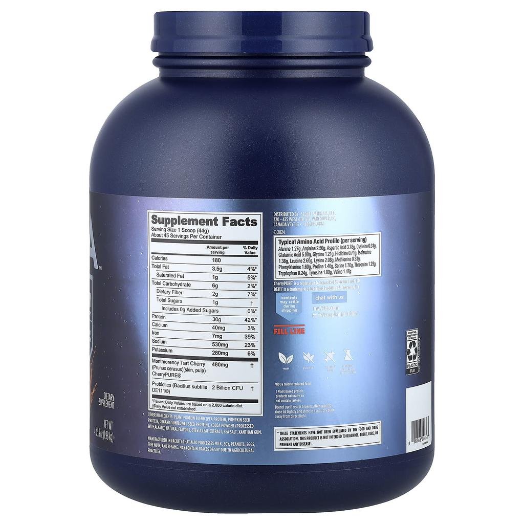 Rostlinný protein, Protein pro sportovní výkon + Regenerace, Krémová čokoláda, 1,98 kg (4lb 5.9oz)