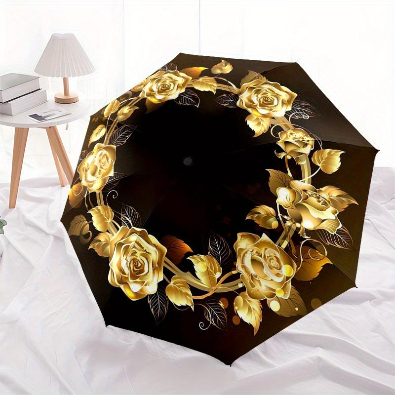1pc Golden Rose Wreath Design Umbrella with Plastic Handle,Suitable for All Seasons Home Travel Outdoor UmbrellaB1883