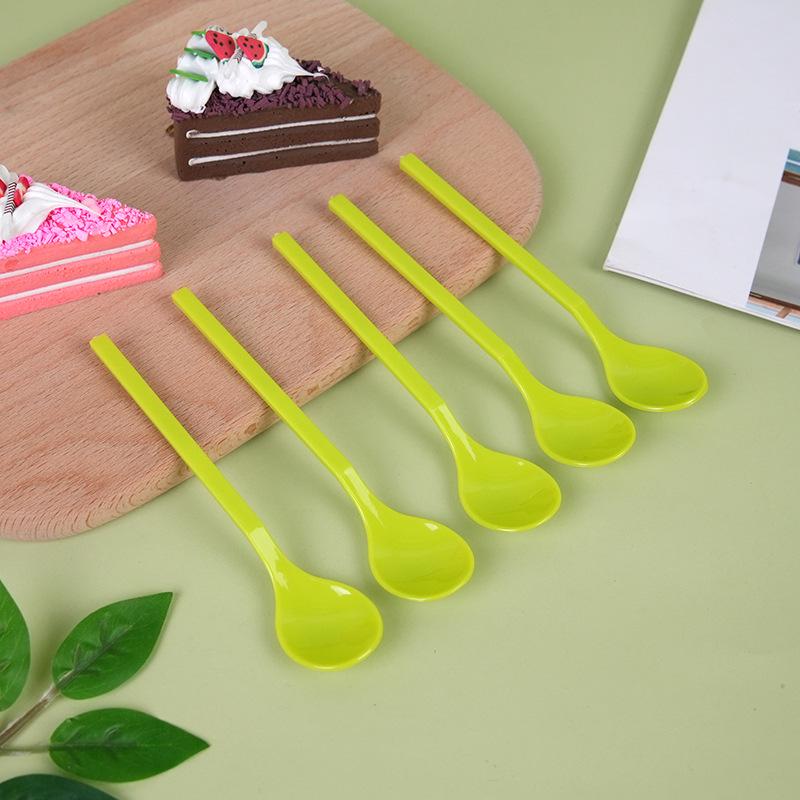 Disposable Long Handle Plastic Spoon for Fruit Salad, Cake, Ice Cream, and Yogurt - 13 Cm