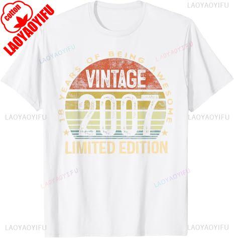 2007 Vintage T-Shirt zum 18. Geburtstag Unisex Retro Grafikdruck Lustiger Slogan Partykleidung für Erwachsene