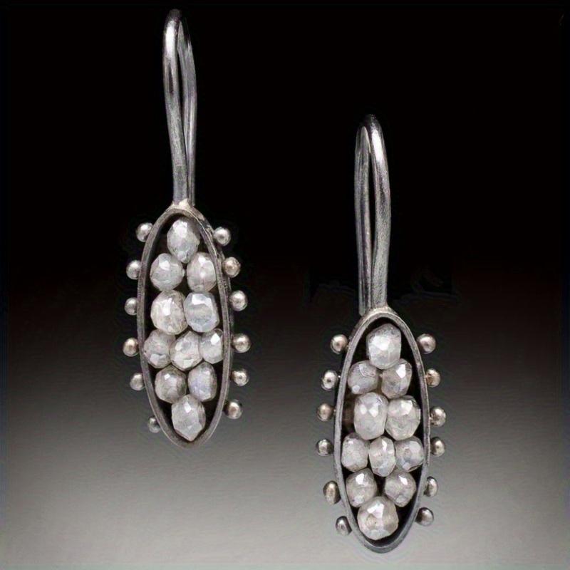 Vintage Inlaid Imitation Pearl Silvery Plated Dangle Earrings for Women Exquisite Banquet Wedding Pendant Jewelry Crafts
