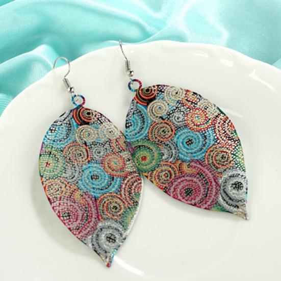 Ethnic Hollow Colorful Leaf Pendant Drop Women Statement Hook Earrings Jewelry