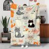 Adorable Cat Print Flannel Blanket - Soft Cozy All-Season Throw for Sofa Camping Travel, Cute Cartoon Cats & Hearts Gifts