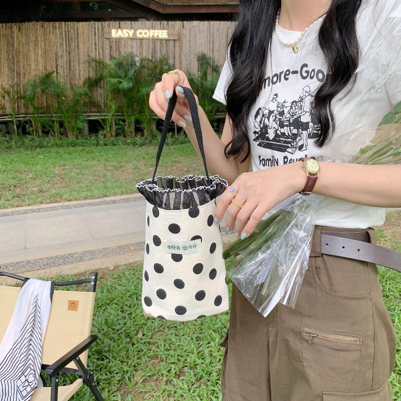 2 Literary New Polka Dot Portable Mini Bento Bag Casual Women's Small Hand Bag Portable