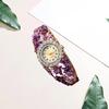 Yousheng Women Watch Shiny Rhonestone Flower Butterfly Decor Hollow Out Color Matching Stainless Metal Decorative Quartz Movement Round Dial Wrist