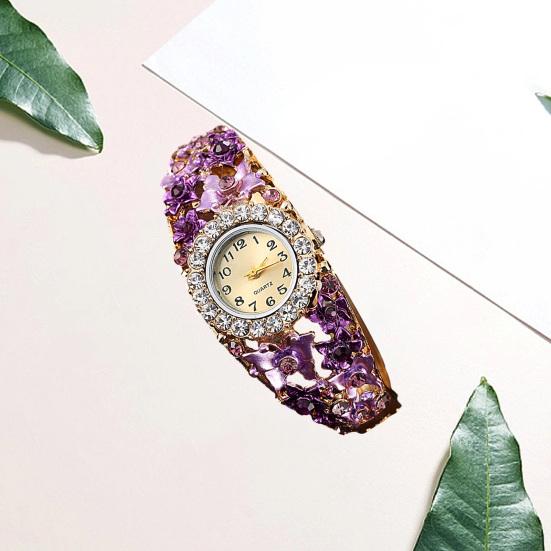 Yousheng Women Watch Shiny Rhonestone Flower Butterfly Decor Hollow Out Color Matching Stainless Metal Decorative Quartz Movement Round Dial Wrist