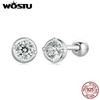 WOSTU Classical Round 0.1 CT Moissanite Stud Earrings For WOmen 925 Sterling Silver Original Earrings Moissanite Wedding Jewelry