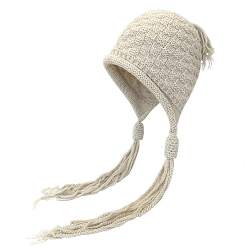 Cute Tassel Twist Knitted Hat Women Winter Outdoor Warm Wool Knit Hat