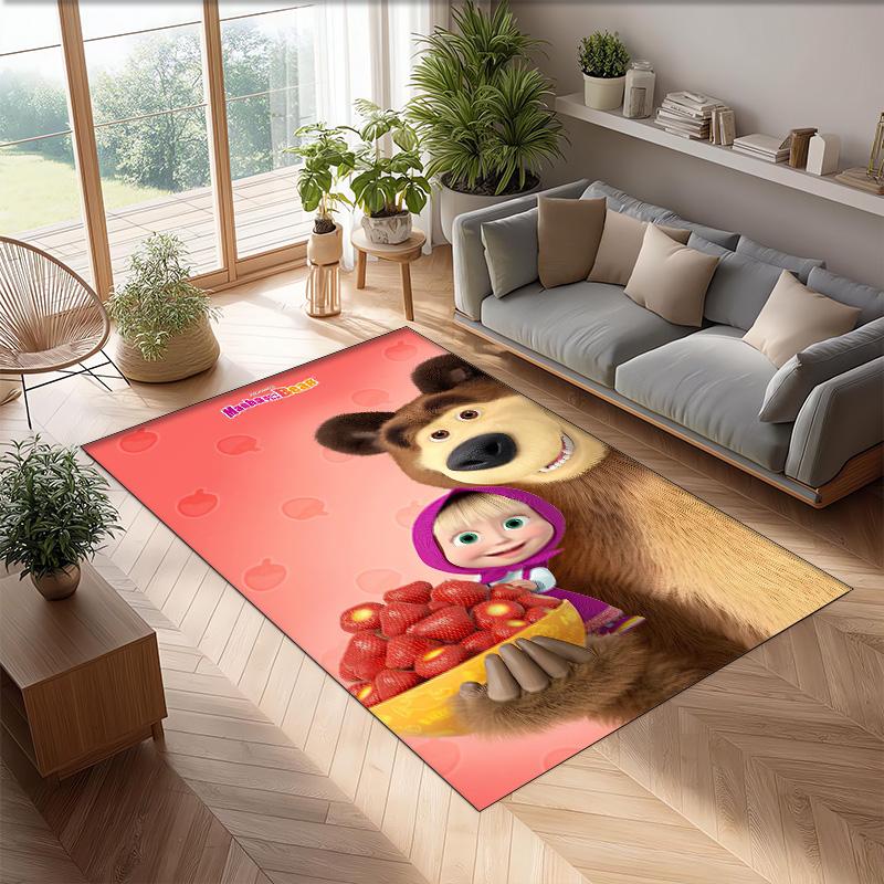 Masha and the Bear Crystal Velvet Rug, Soft Anti‑Slip Crystal Velvet Carpet for Living Room Bedroom Home Decor