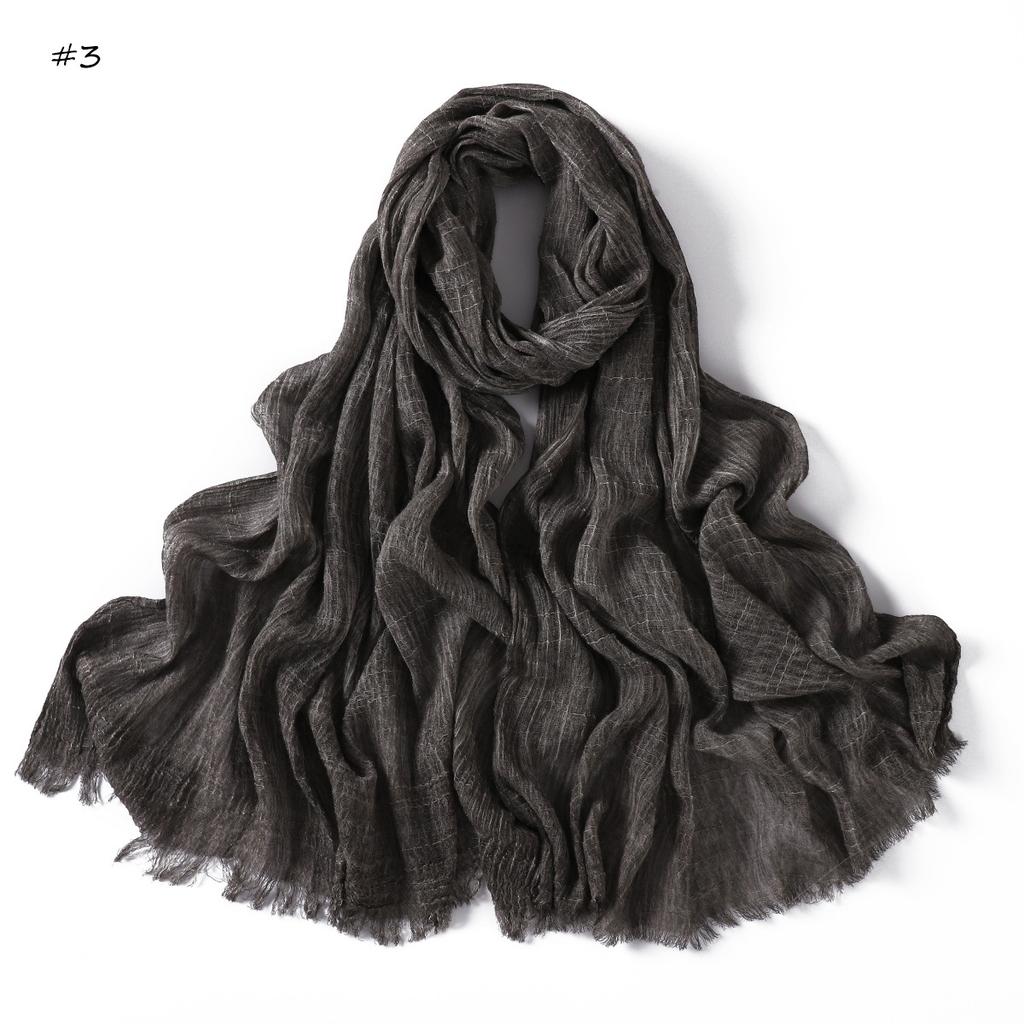  New High Quality Solid Color Wrinkle Muslim Women Hijab Scarf Ramadan Shawl Headband Turban Islamic Hijabs Wraps Tassels