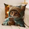 Cute Cat Holding Phone Cushion Cover Silky Short Plush Invisible Zipper Dustproof Sofa Pillow Case For Home Decor