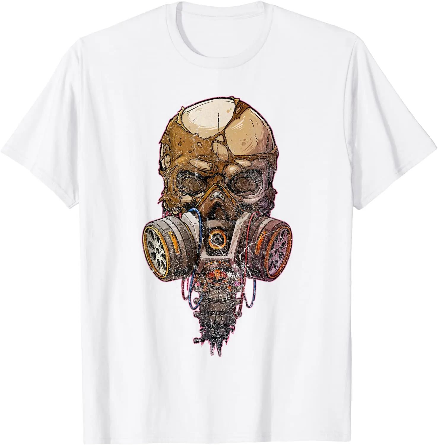 

Футболка с рисунком черепа зомби в противогазе на Хэллоуин. Хлопковая мужская футболка премиум-класса с коротким рукавом и круглым вырезом, новинка S-3XL XXXXXL белый
