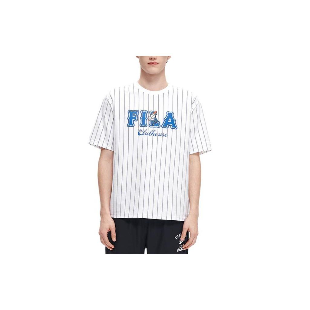 Fila Striped Logo Print Round Neck Short Sleeve T-Shirt Men Tops White T11M322101F-WT