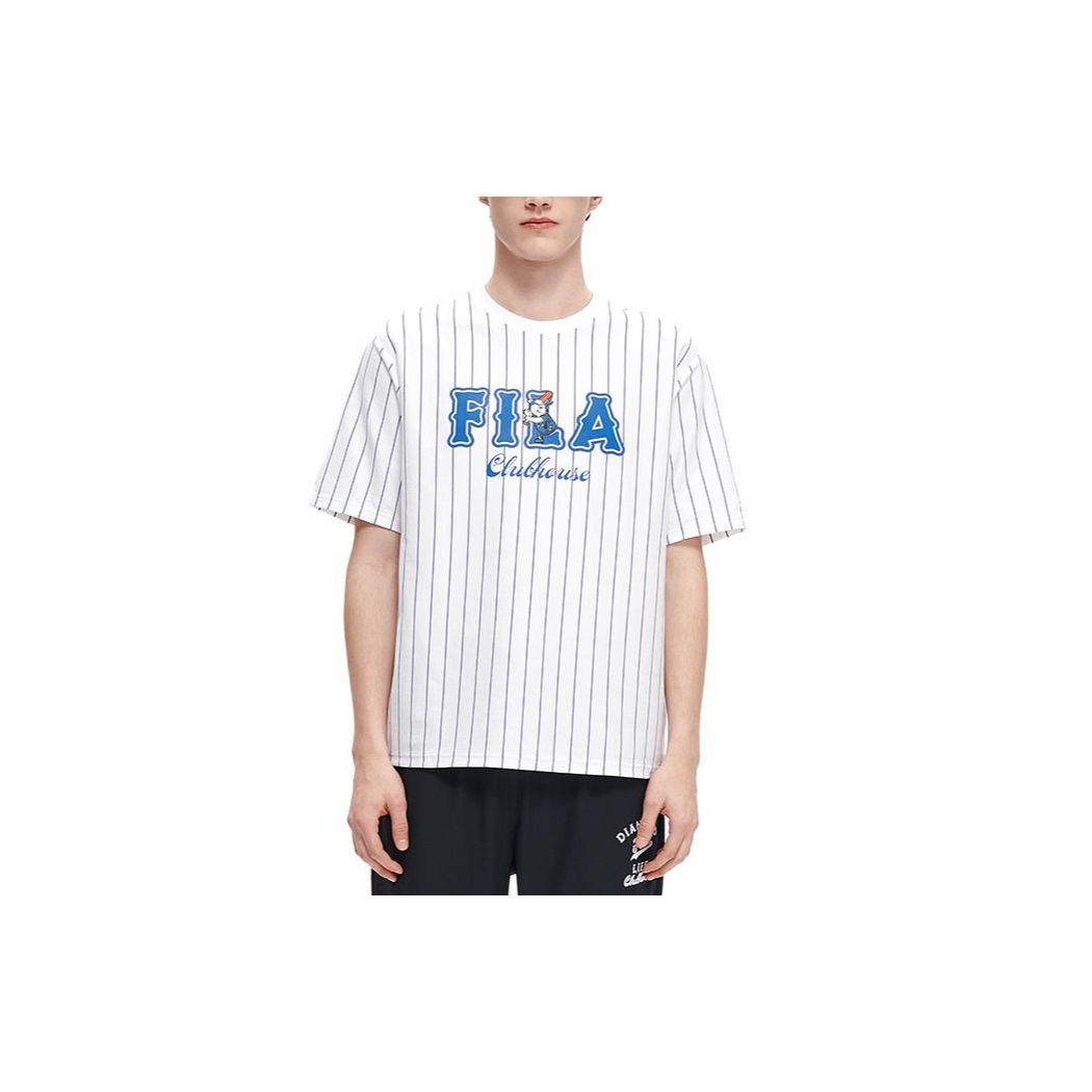 

FILA Striped Logo Print Round Neck Short Sleeve T-Shirt Men Tops White T11M322101F-WT L