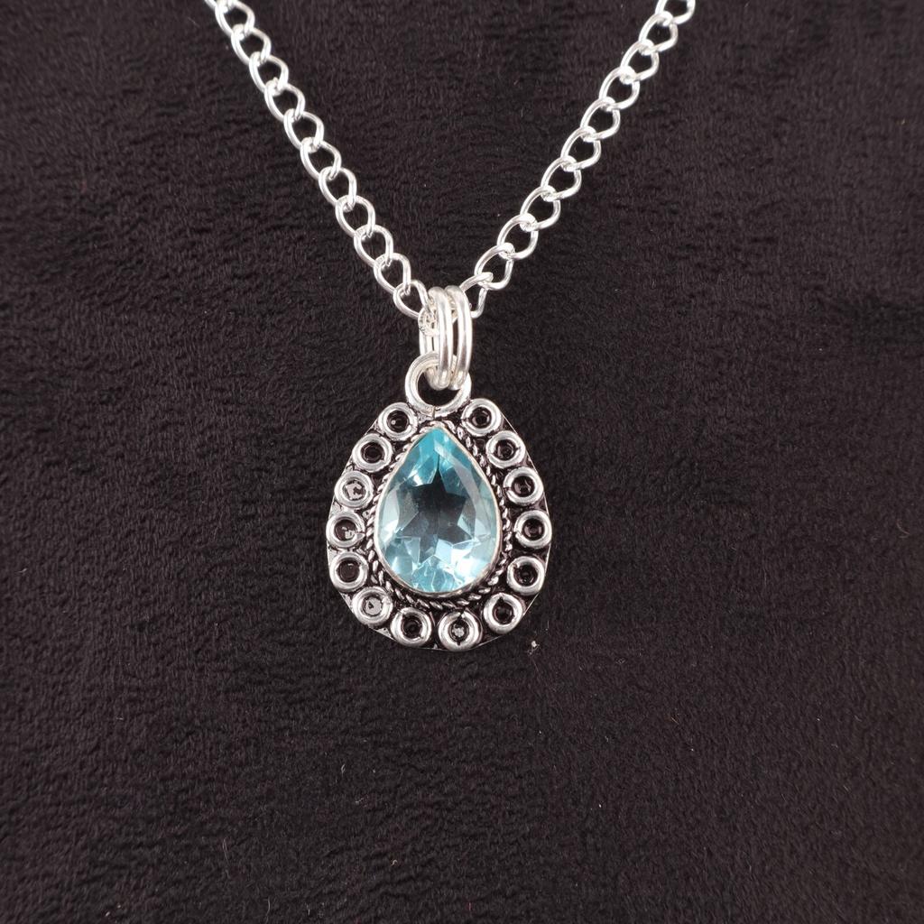 Friendship Day Deal Pear Natural Sky Blue Topaz Sisters Gift Pendant 925 Silver PP-26-3