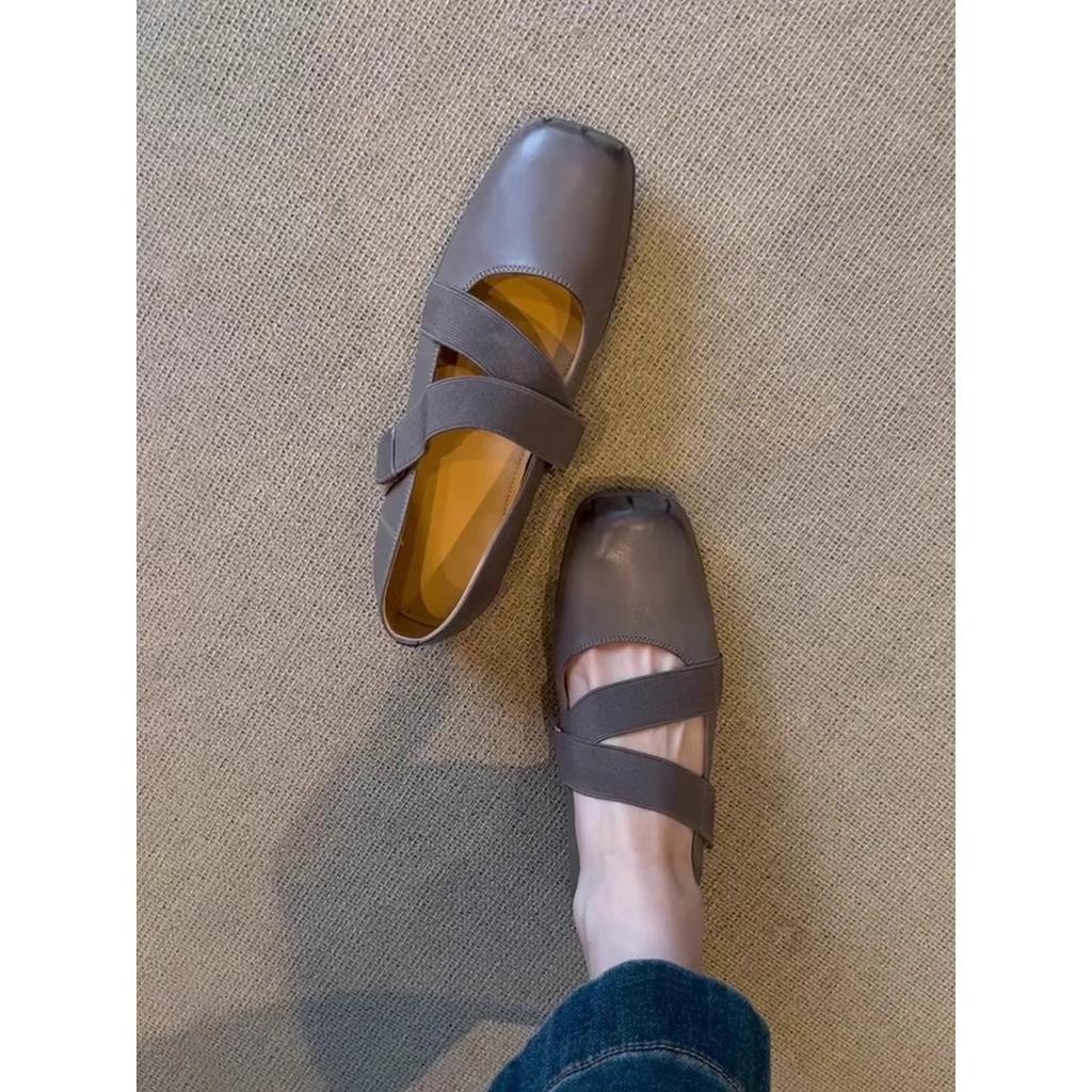 Sheepskin~ Leather French Ballet Shoes Women's Super Soft Evening Shoes Square Head Shallow Mouth Retro Mary Jane Shoes Flat Shoes