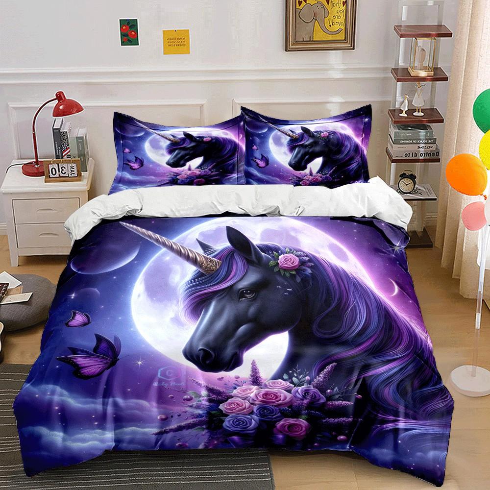 Unicorn-Themed Fantasy Night Decor Exquisite Three-Piece Bedding Set Gift For Kids And Adults