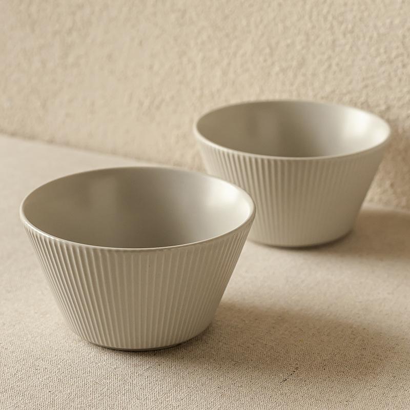 Retro Style Vertical Pattern Hat Bowl Matte Texture Ceramic Bowl Rice Bowl Nordic Style Household Tableware Small Soup Bowl Noodle Bowl