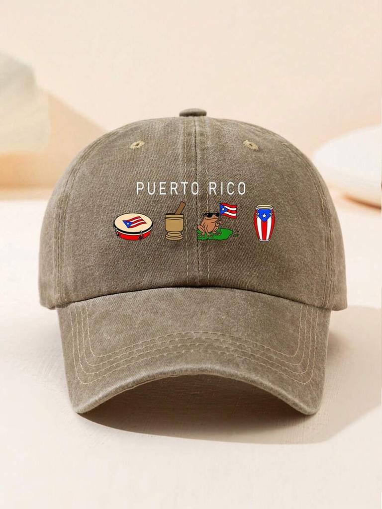 Puerto Rico Embroidered Vintage Washed Baseball Cap Adjustable Casual Hat For Adults