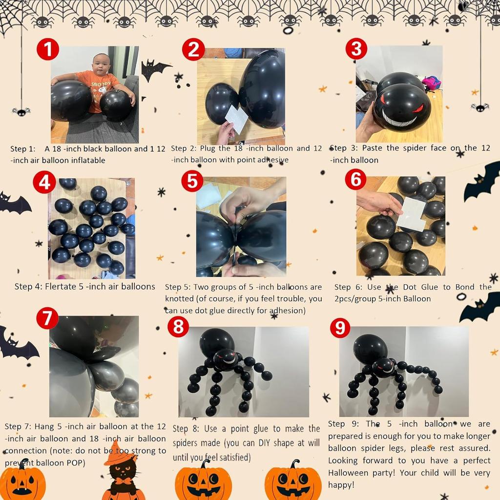 Bonropin 175pcs Halloween Balloon Garland Arch kit with Black Orange Green Purple Balloons Spider Balloons Halloween Foil Balloons for Halloween