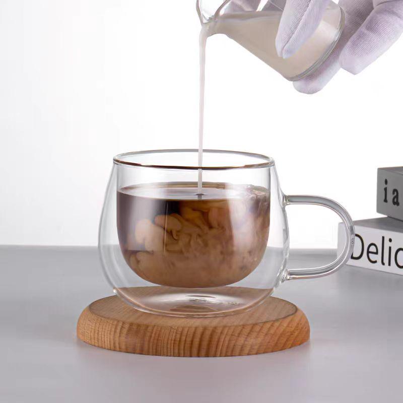 Double-Layer Borosilicate Glass Cup - Heat-Resistant, Anti-Scald, Transparent, with Handle