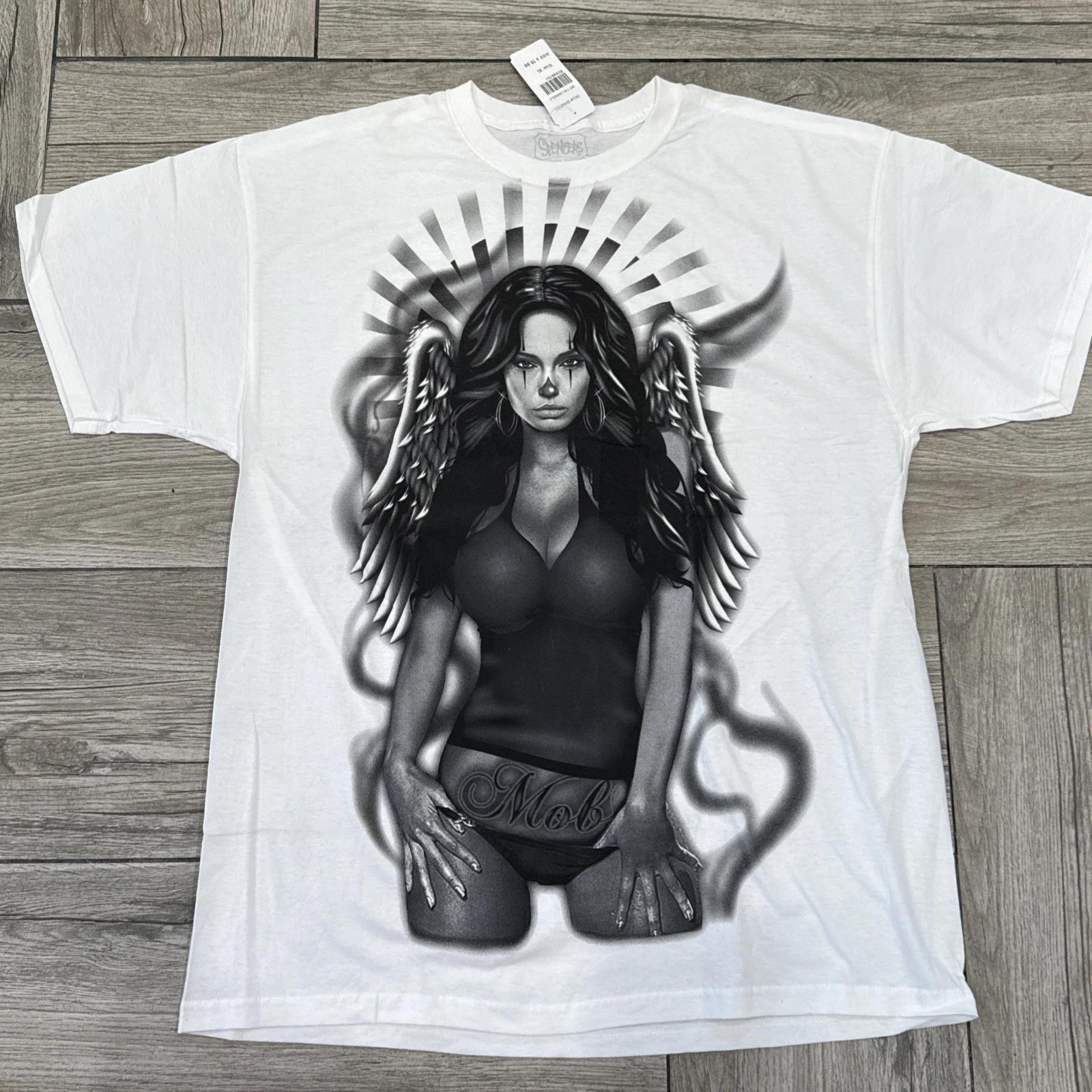 

Spencer s MOB Fallen Angel Tattoo Sexy Girl 100% Cotton T-shirt Mens Tees Top Size XL Brand New Old Stock 4XL