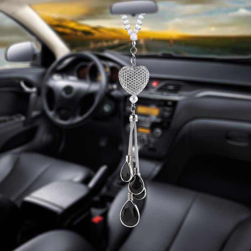 Alloy Metal Crystal Car Rearview Mirror Pendant Decoration Simple Style Various Colors