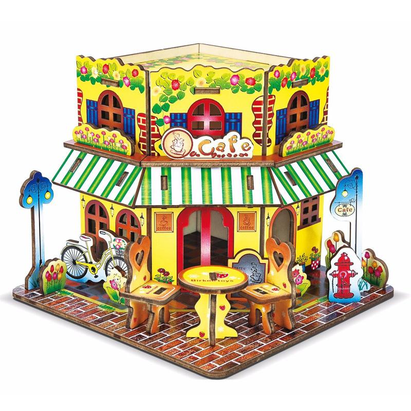 Jucării Educative pentru Bebeluși Handmade DIY Puzzle din Lemn Vilă Casă Colibă Model 3D Ornament de Birou