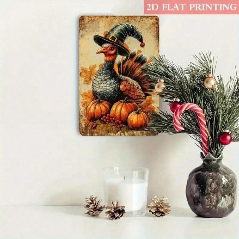 Metal Wall Art Vintage Turkey Pumpkin Tin Sign for Kitchen