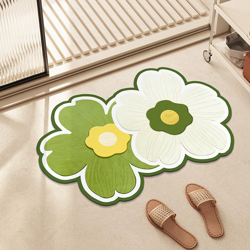Small Fresh Flowers Diatom Mud Mat Home Bathroom Cute Flower Non-slip Mat Bathroom Absorbent Quick Drying Mat