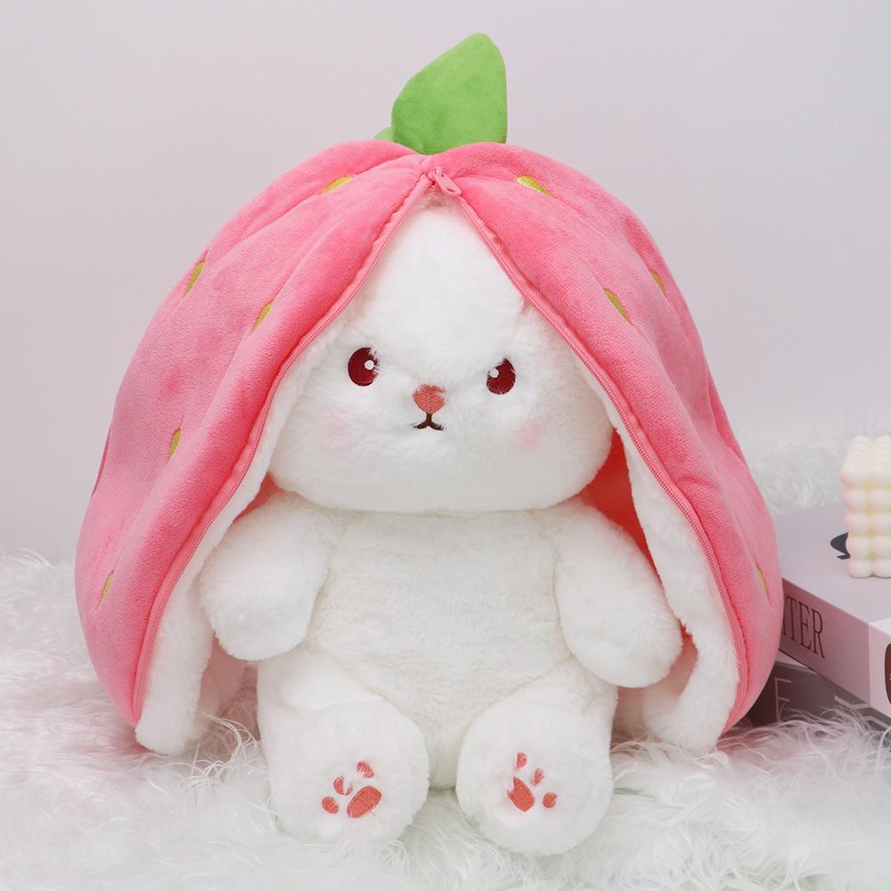 25 cm căpșuni morcov iepure jucărie de pluș umplută pungă creativă în fructe Transformă bebeluș iepuraș păpușă de pluș pentru copil