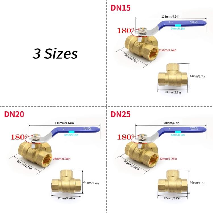Multi Purpose Brass Three Way Ball Valves Full Port Brass T Type Ball Valves Quick Installation for Water Gas Oil Systems