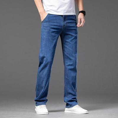 Mens Loose Straight Casual Jeans Brand Denim Trousers Mid-Waist Elastic Fashion Business Jeans