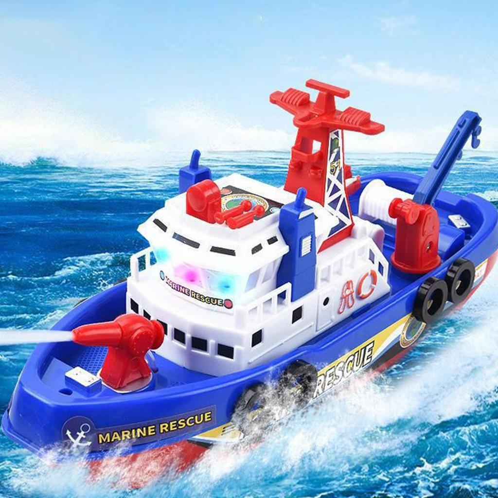 Fire Boat Bath Toys Fire Boat Electric Games Water Toys Battery Operated Ship with Automatic Water Spray Lights & Music