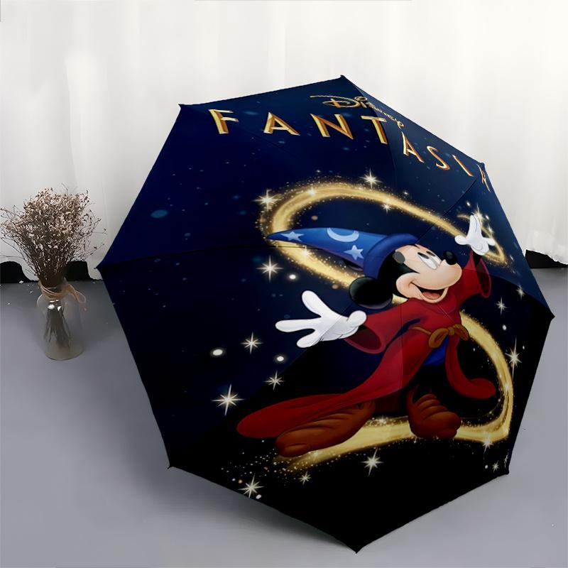 1pc Disney Fantasia Mickey Mouse Sorcerer's Apprentice Magic Wand Automatic Opening and Closing Umbrella - Lightweight 3-Fold Design, Suitab