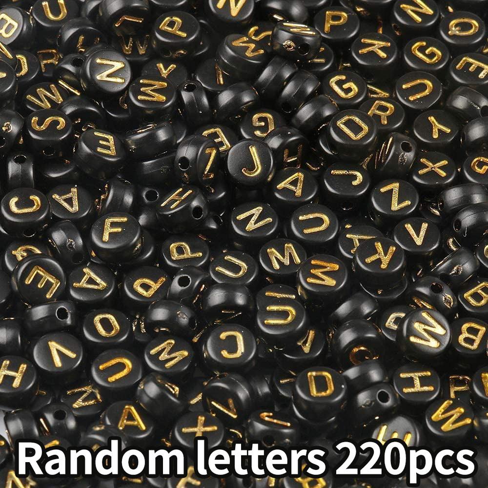 

110/220/450 шт. Акриловые бусины с буквами, золотые буквы, черные кубические бусины, браслеты дружбы и сувениры для подарков, ювелирные изделия, производство (7 * 4 мм круглая) 220pcs