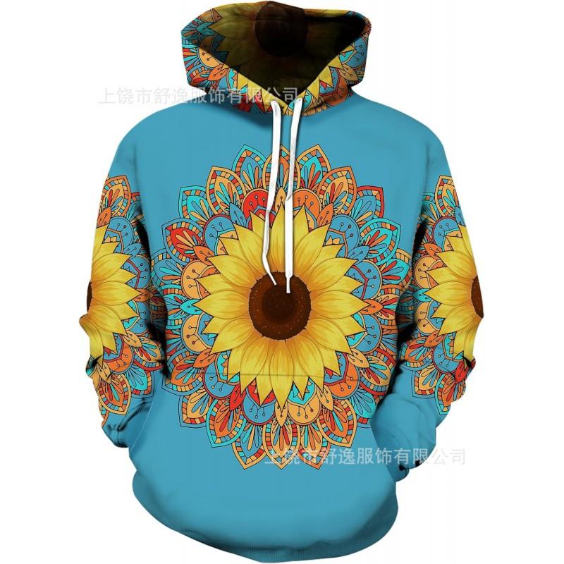 Mens Oversized Hooded Sweatshirt With Digital Print Casual Long Sleeve Top