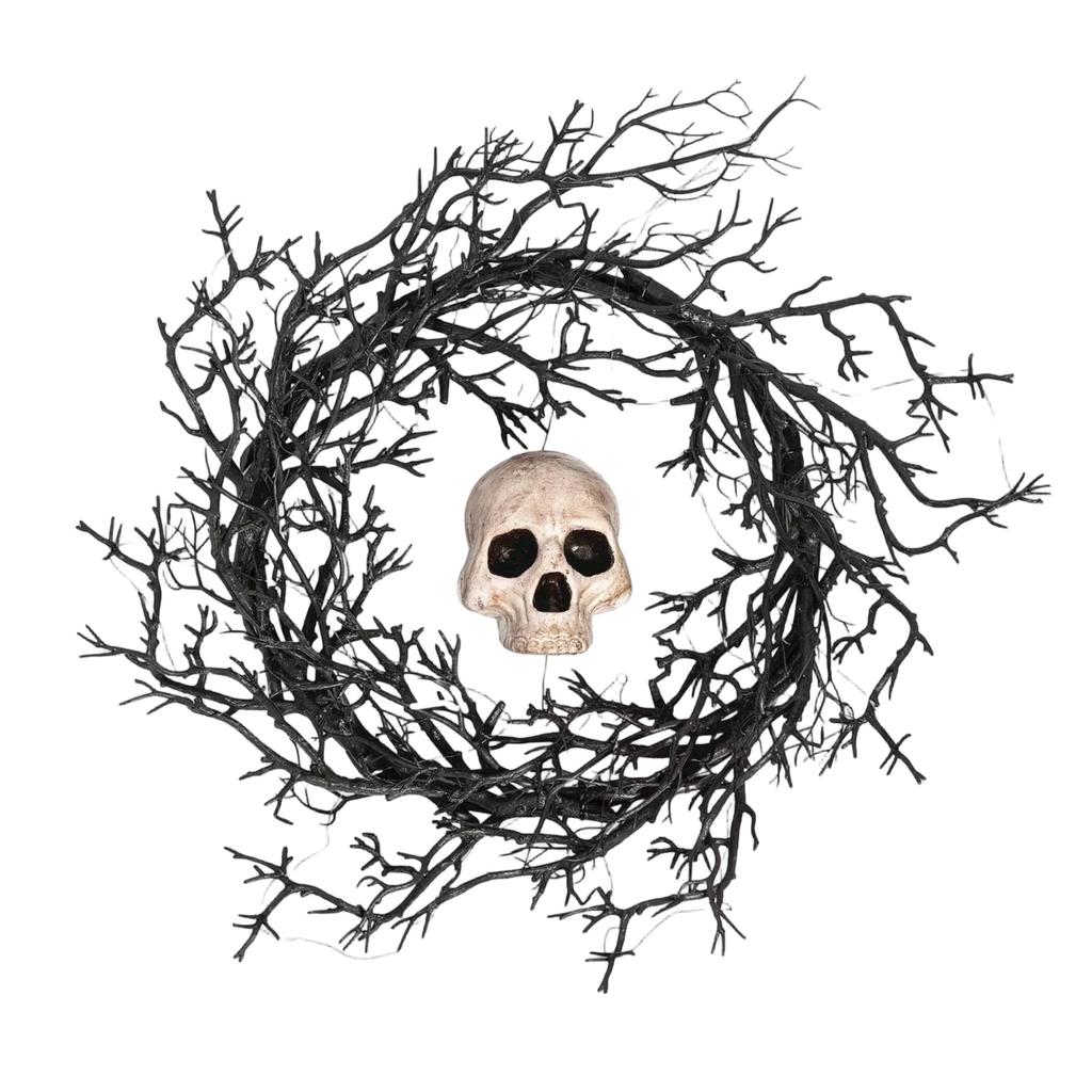 Lighted Halloween Wreath with 50 LED Lights for Porch Outdoor Party Decoration