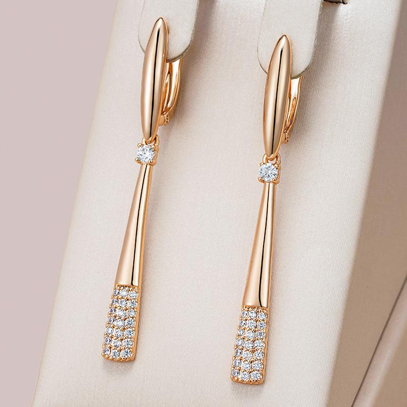 Fashion  Rose Gold Color Long Drop Earrings For Women Girl Mosaic Natural Zircon Accessories High Quality Daily Jewelry