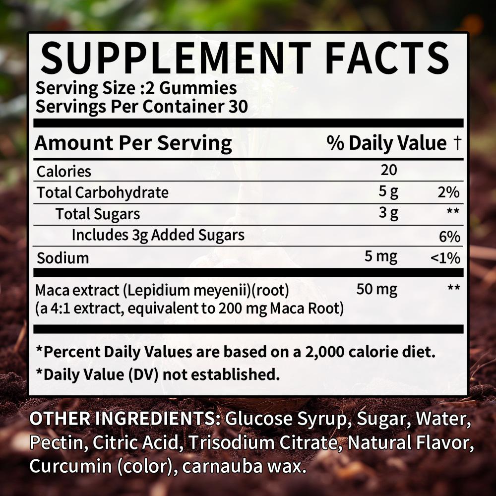 Estratto di Maca (4:1 Estratto, Equivalente a 200 mg di Radice di Maca) Integratore da 50mg, 60 Gomme