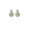 S925 Sterling Silver Needle Hetian Jade Moissanite Stud Earrings - Women's High-End Chinese Style Green Round Bead