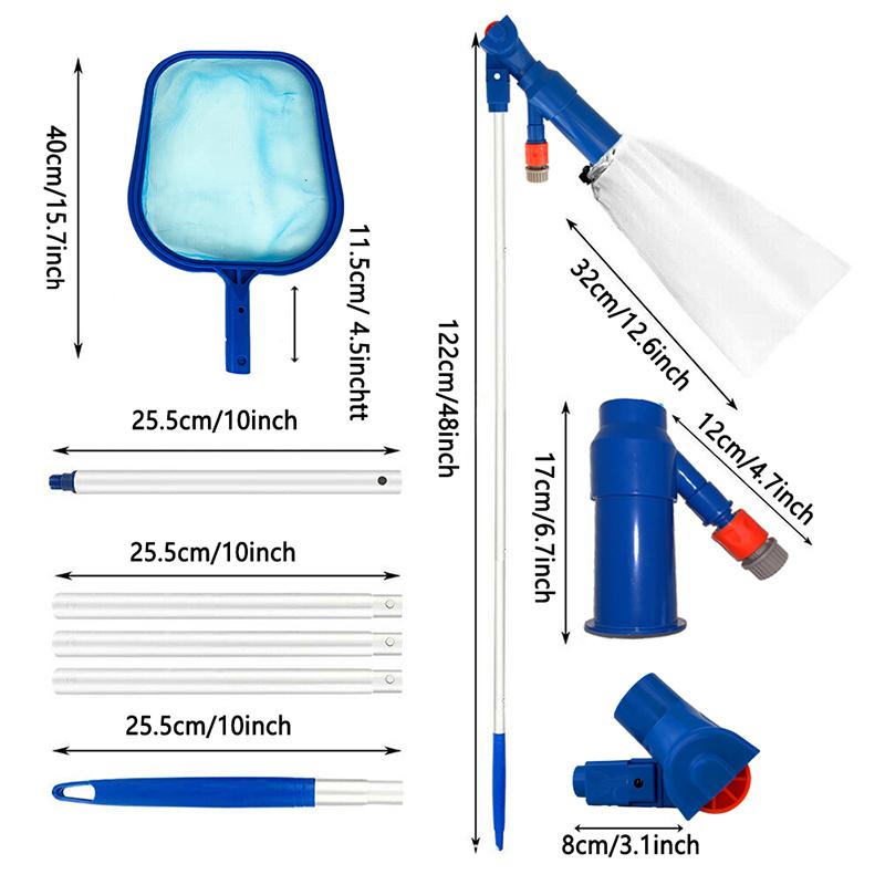 1pcs Handheld Pool Vacuum Cleaner Portable Pool Bottom Cleaning Tool Kit With Extension Pole Storage Bag Brush Head Scooping Net