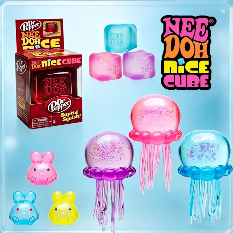 NeeDoh Fuzz Ball Jellyfish Squishy Toy - Soft Sensory Squeeze Toy for Stress Relief - Random Color Relaxing Fidget Toy for Kids and Adults