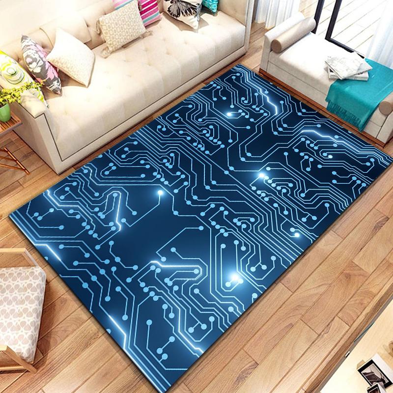 3D Chip Circuit Board Area Rug,Carpet Rug for Home Living Room Bedroom Sofa Play Room Doormat Decor, floor mats  coffee tables